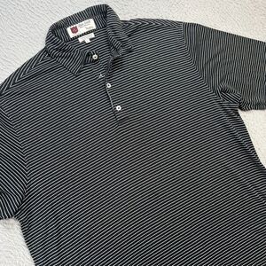 Iliac Golf Polo Shirt Mens Large Black Striped Luxury Hybrid Cotton Poly Stretch